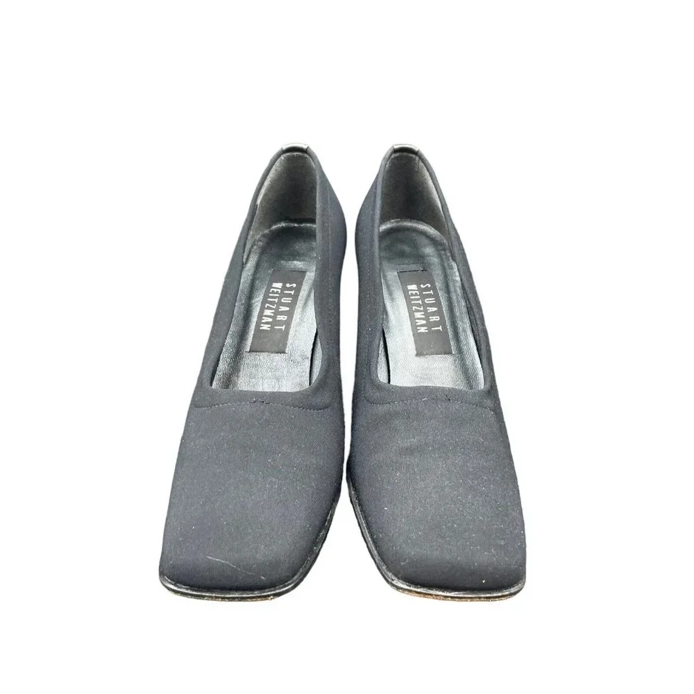 Stuart Weitzman Heels Womens 7.5 B Gore-Tex Rainaway Pumps Black Square Toe - Picture 2 of 7